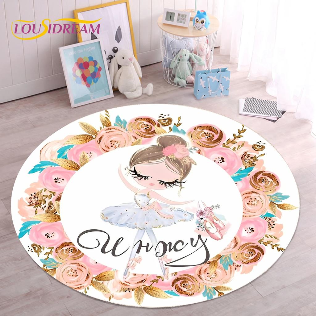 Cute Ballet Girl Ballerina Fairy Unicorn Cartoon Round Area Carpet Rug for Living Room Bedroom Kids Decor,Pet Area Rug Non-slip