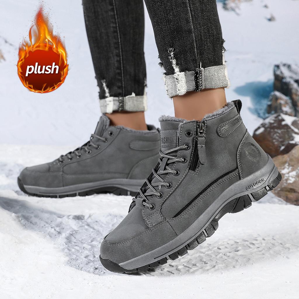 TUINANLE מגפי שלג לגברים נעלי סניקרס חורפיות מכותנה סופר חמות קטיפתיות גברים חיצוניות מונעות החלקה קלות משקל מגפי טיולים נעלי עבודה