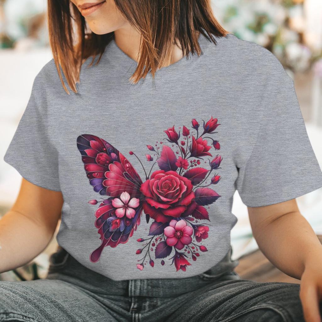 Floral Butterfly Fashion Clothes Summer Spring Flower Tee Ladies Cartoon Clothing Short Sleeve Graphic Women T-shirt Female Top