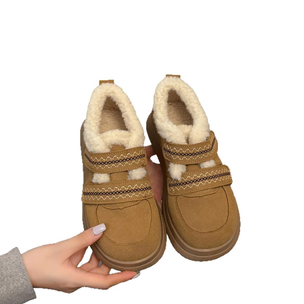 Retro Brown Thick-soled Piled Thickened Snow Cotton Shoes Women's 2025 New Winter Heightening Warm Mao Mao Boken Shoes