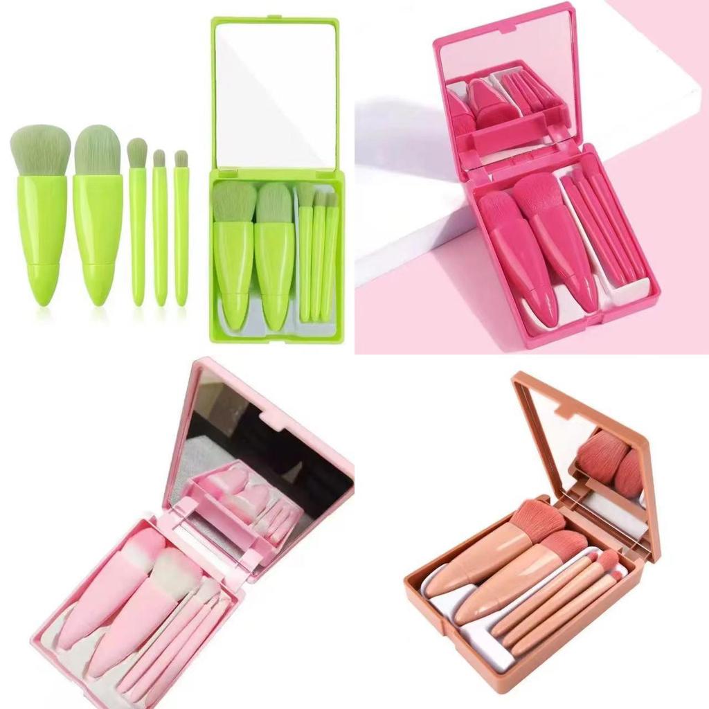 5-Piece Portable Makeup Brush Set: Eyeshadow, Blush, Lip, Mirror Box