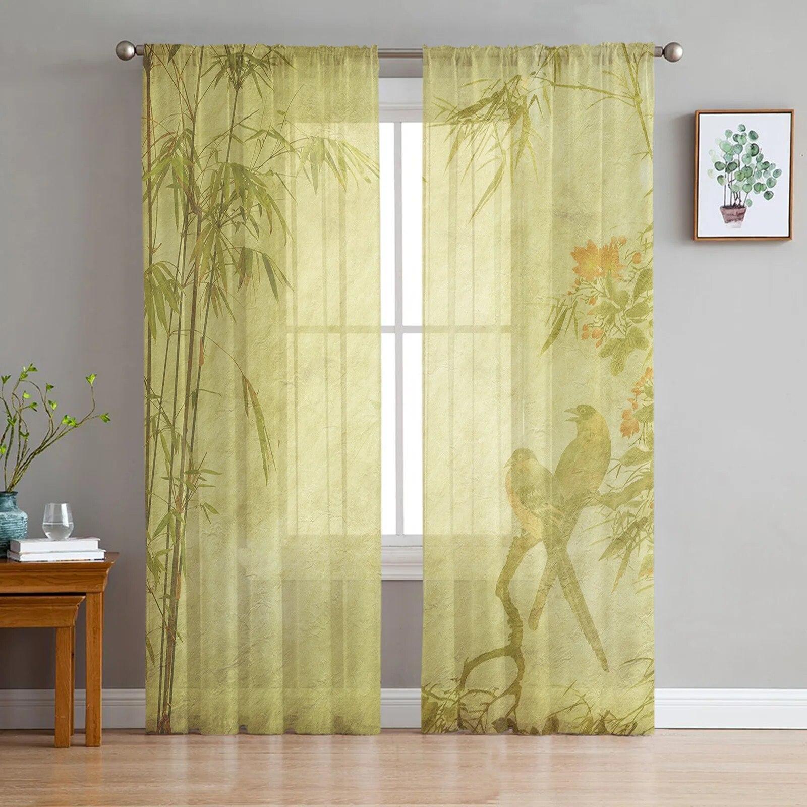 

Chinese Flower Brid Sheer Curtain Tulle Voile for Bedroom Kitchen Living Room Window Decor 135W x 114H(cm)