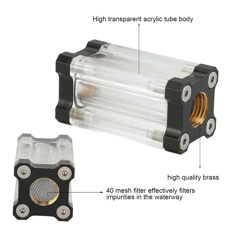 Water Cooling System Filter 40 Mesh Single Sided Filter Computer Water Cooling System Brass Acrylic G1/4 Thrd Liquid Filter