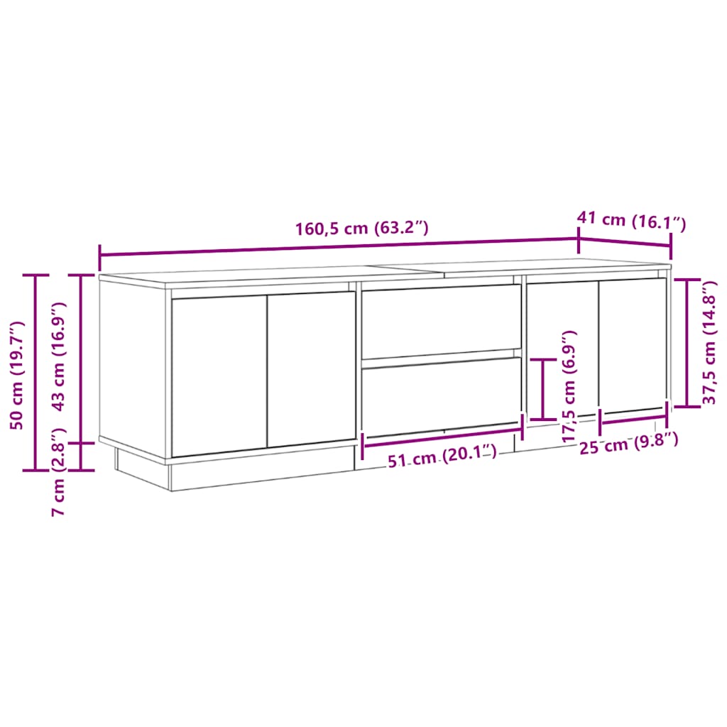 TV Stand with LED Lights Black Oak Effect 160.5x41x50 Cm