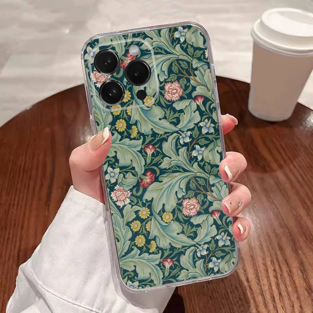 

Чехол для телефона William Morris для iPhone 17,16,15,14,13,12,11 Plus,Pro,Max,XR,XS,Plus,E,SE4,Mini Прозрачный чехол iPhone11