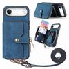 For iPhone Air PU Leather Phone Back Cover with Zipper Card Holder and Long Strap