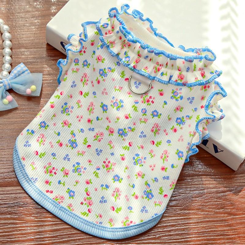 Ruffled Floral Pet Vest Breathable Outfit Small Dogs Cats