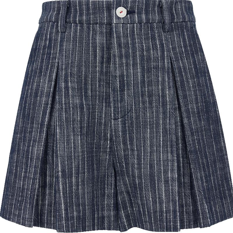 

VEROMODA Women s High-Waist A-Line Pleated Hem Denim Shorts L