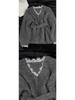 Women's Grey French Lace Patchwork Pullover: Stylish Two-Piece Look, Soft Collar, Perfect for Autumn/Winter