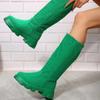 Chic Women Long Boots Brand Design Terry Cloth Knee-high Booties Ladies Thick Sole Pink Green Botas Tone To Tone