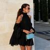 European and American holiday style neck chiffon top women's summer heap collar off the shoulder loose bubble sleeve pleated shirt