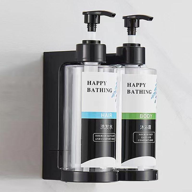 Tuqiu Amber Soap Dispenser Drill Free Bathroom Hand Liquid Soap Dispenser ABS Shampoo bottles Wall Empty Shampoo Bottles Pump