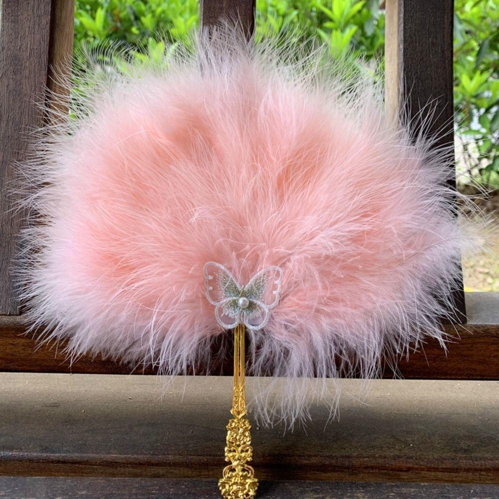

Colorful Craft Fan Fluffy Dance Hand Fan Portable Fairy Feather Fan style 1-Pink