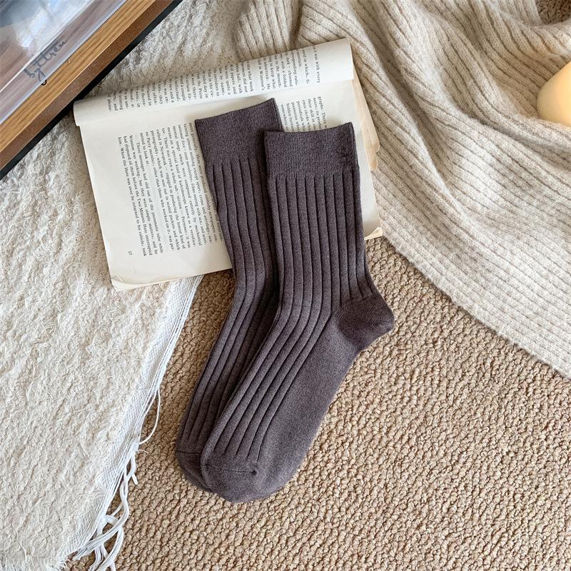 Men'S Socks Warm Imitation Cashmere Socks Solid Color Vertical Striped Mid-Leg Casual Socks Business Men'S Socks Are All Sizes