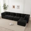 Modulares Wohnzimmer-Sofa ohne Rahmen, Viersitzer mit tiefer Sitzfläche, weichen Polstern und Cordbezug, keine Montage erforderlich und mit Antirutsch, Schwarz