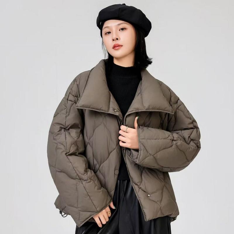 Womens 2026 Winter Oversized Lapel Quilted Down Jacket 90% Duck Warm Short Puffer Coat