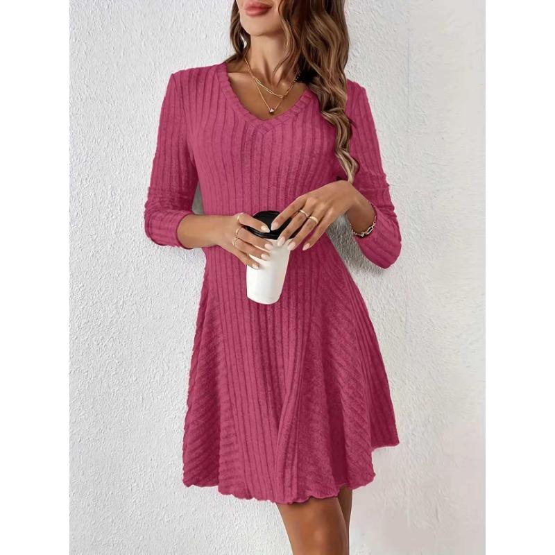 A Line Long Sleeve Knit Casual Women Dress