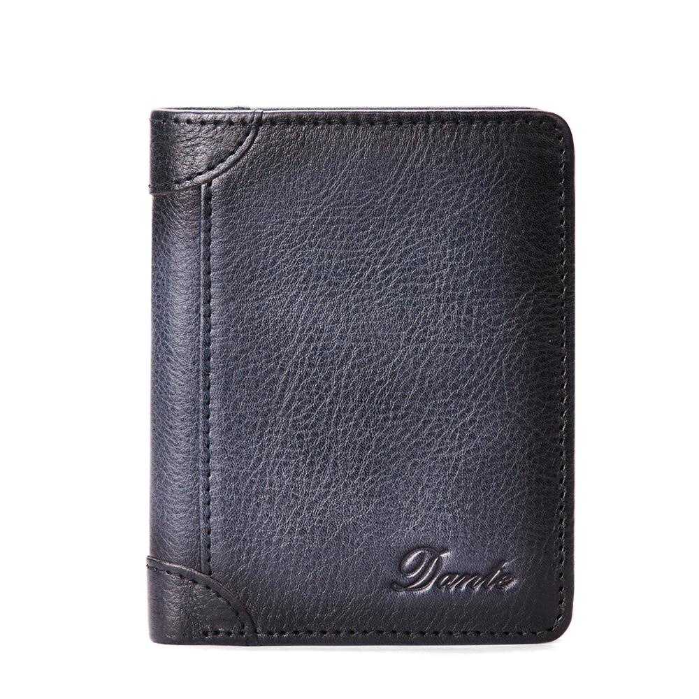 Мужской кошелек двойного сложения вертикальный из воловьей кожи первого слоя с защитой от кражи, карманом для карт с защитой от демагнетизации, кожаный кошелек