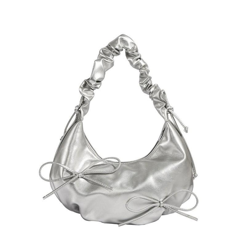 Ielgy Pleated Shoulder Strap Bow Shoulder Cloud Bag Textured Underarm Bag