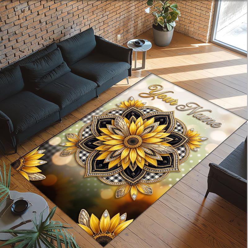 Mandala Theme Crystal Velvet Floor Rug Personalized Custom Name Text Warm Carpet Home Decoration