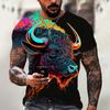 Summer Round Neck 3D Bull Pattern Print Top Fashionable Casual Short Sleeved Men's T-shirts