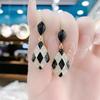 New Geometric Rhombus Drop Glaze Black White Checkerboard Earrings Women's Fashion Daily Accessory Party Jewelry Birthday Gifts