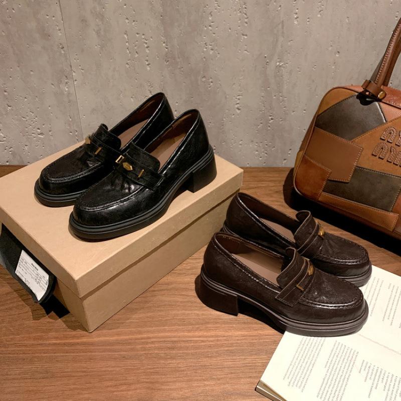 New leather large size loafers women's platform non-slip fashion cowhide women's shoes wear one pedal casual single shoes in all seasons