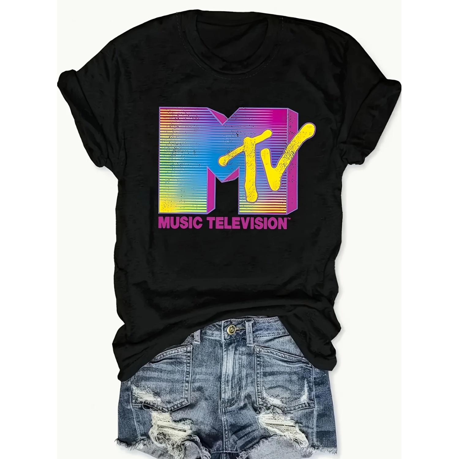

Retro MTV Women s Graphic T-Shirt Soft Casual Fit Machine Washable Spring Summer S чёрный