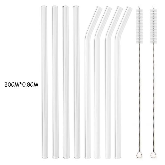 8Pcs High Borosilicate Glass Straw Set Multi-Color Reusable Glass Eco Friendly Drinking Straw for Cocktail Smoothie Bubble Tea