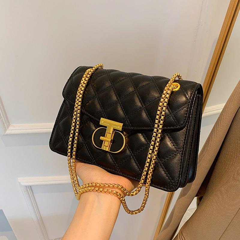 

Rhombus chain messenger bag autumn and winter new high-end texture commuter shoulder bag women чёрный