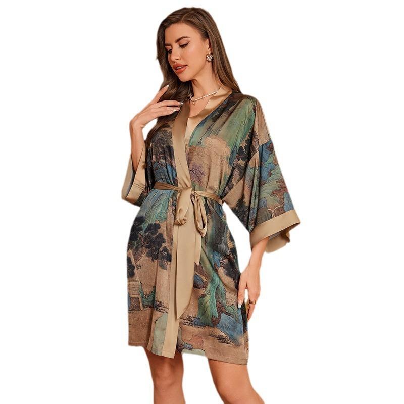 Pajamas Women's Satin Chiffon Spring and Summer Yaoting Light Luxury Seven-quarter Sleeve Cool Nightgown Bathrobe Women's Loungewear