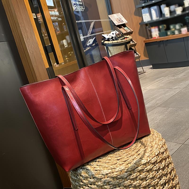 

Genuine Leather Tote Bag for Women - Stylish Crossbody Shoulder Bag Luxurious Waxed Leather Large Capacity Handbag 35X30X14CM красный