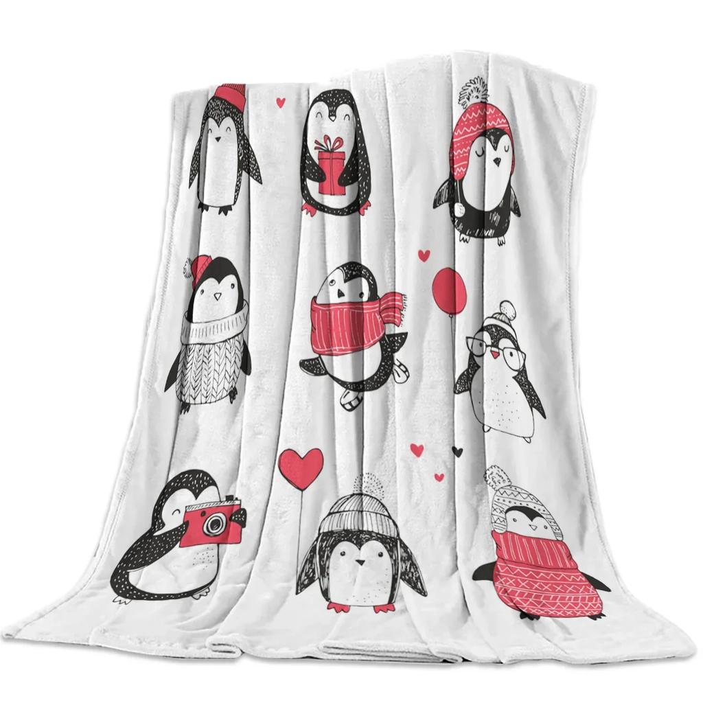 Custom Blanket Home Textile Penguin Cartoon Background Feet Flannel Weighted Blanket Warm Soft Throw Sofa Bed Travel Blankets