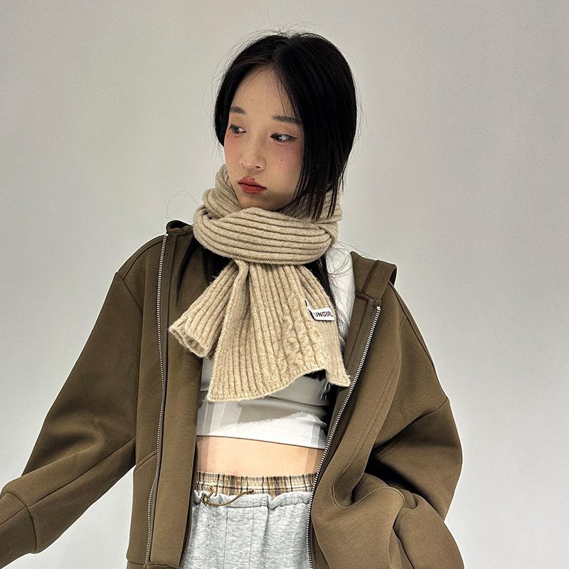 Spring and Autumn New Classic Solid Color Warm Knitted Wool Scarf Light Luxury Premium Versatile Striped Solid Color Scarf Scarf