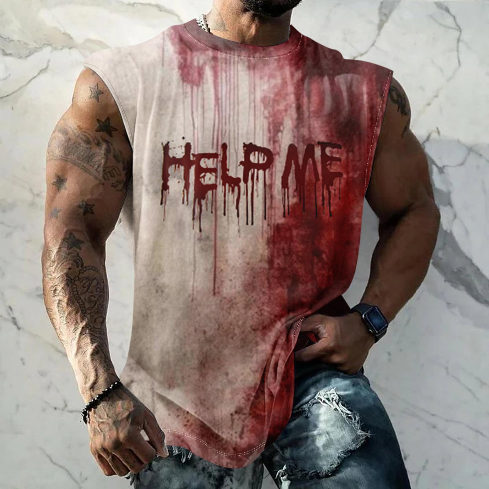 

Men s Halloween Horror Texture Print Casual Sports Loose Sleeveless Vest L