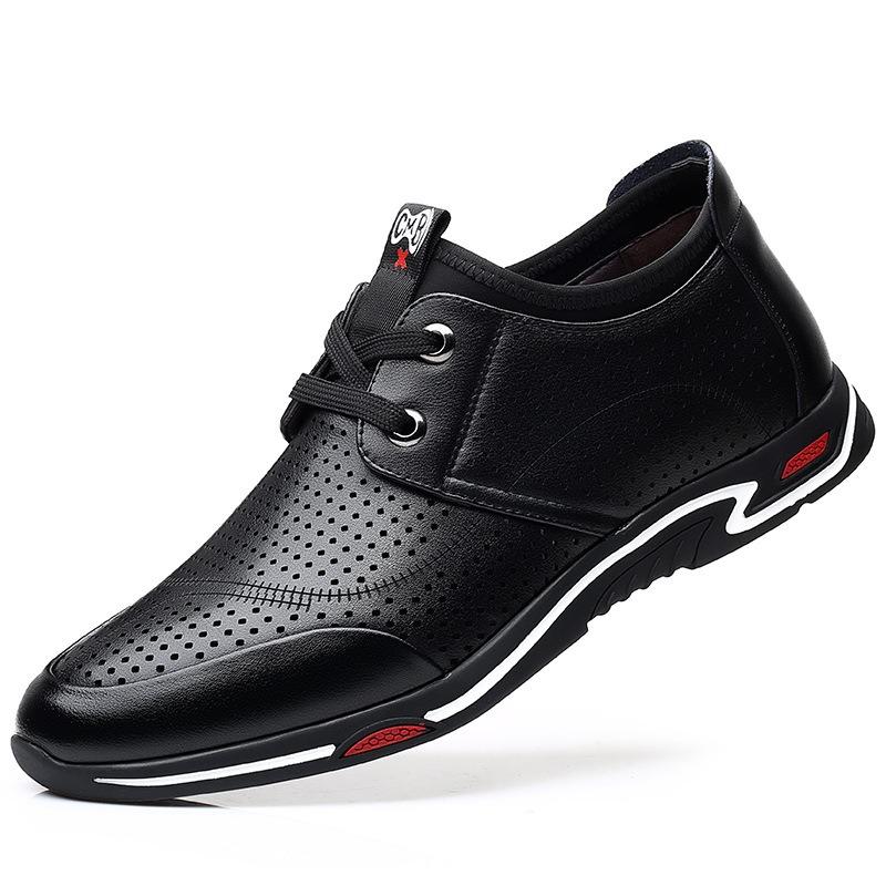 Casual shoes men's trend British summer breathable leather shoes fashion hollow men's shoes dad shoes