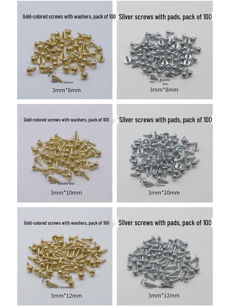 Golden, Silver, and Black Self-Tapping Wide Head Screws with Washers