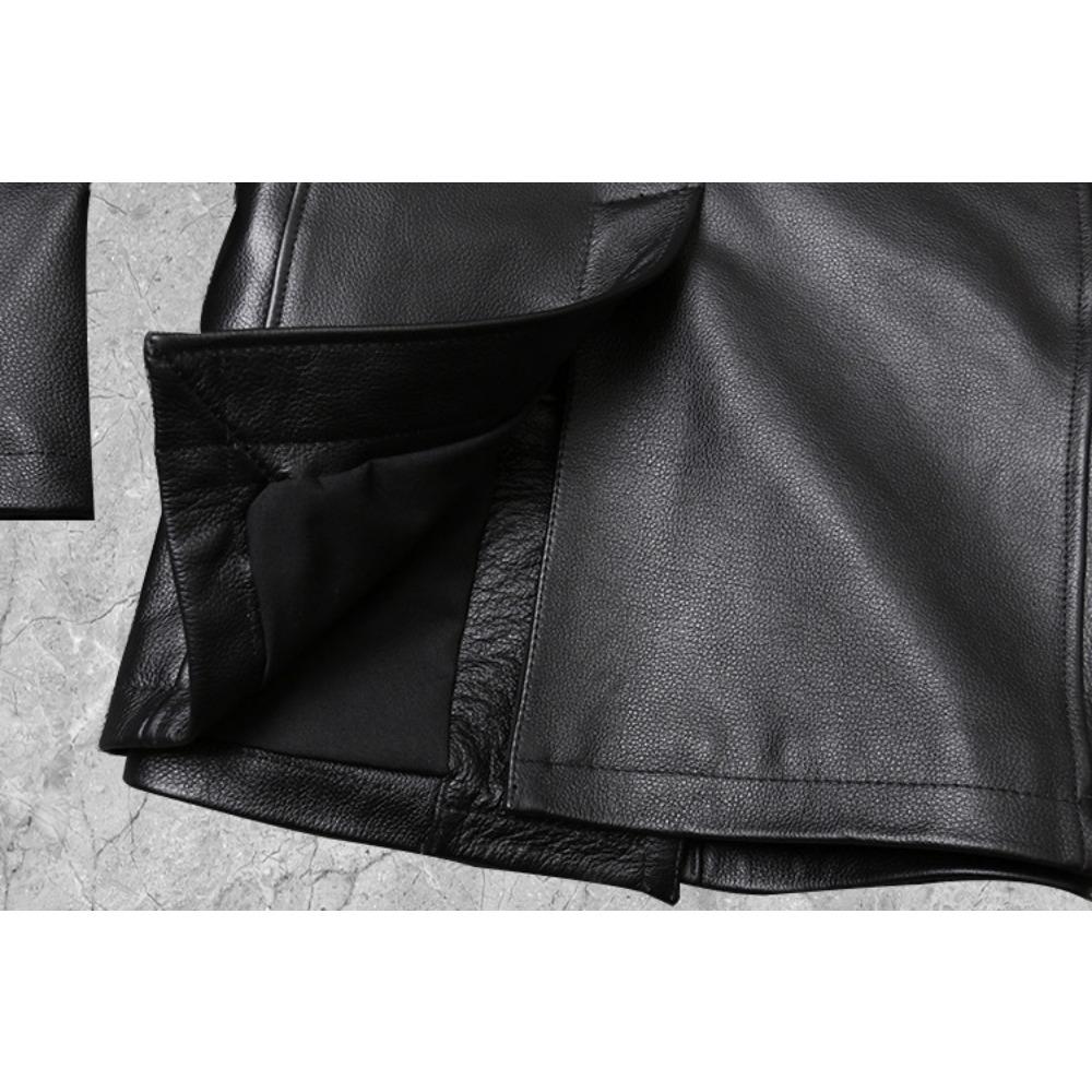 Chinese Size Long Jacket Men Genuine Leather Wind Coat Classic Black Plus Size Cowhide Jacket Casual Leather Cloth