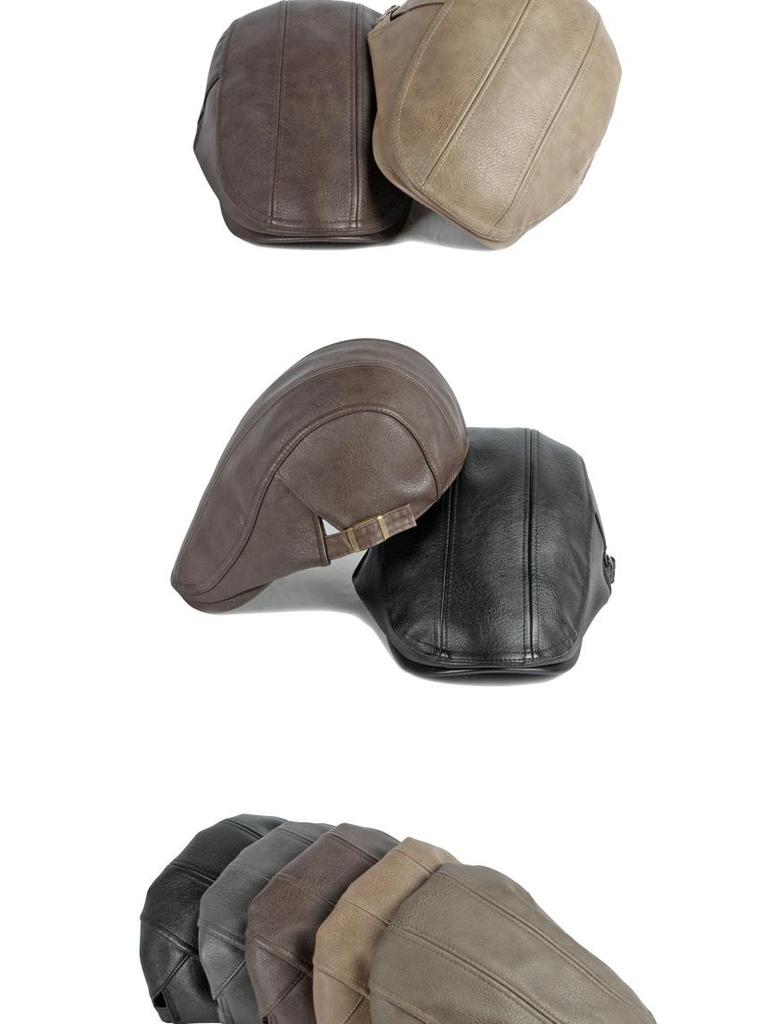 Men's and Women's British Retro PU Leather Beret - Stylish, Thickened, Warm Patent Leather Duckbill Cap for Autumn and Winter