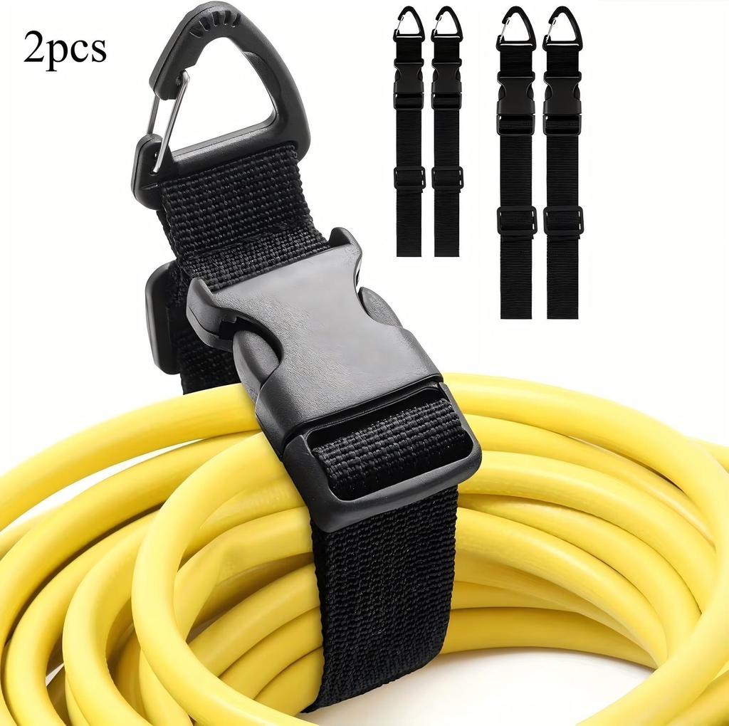 45cm Black Adjustable Extension Cord Organizer with 3-Axis Buckle - Heavy-Duty Storage Strap for Workshop & Garage Organization