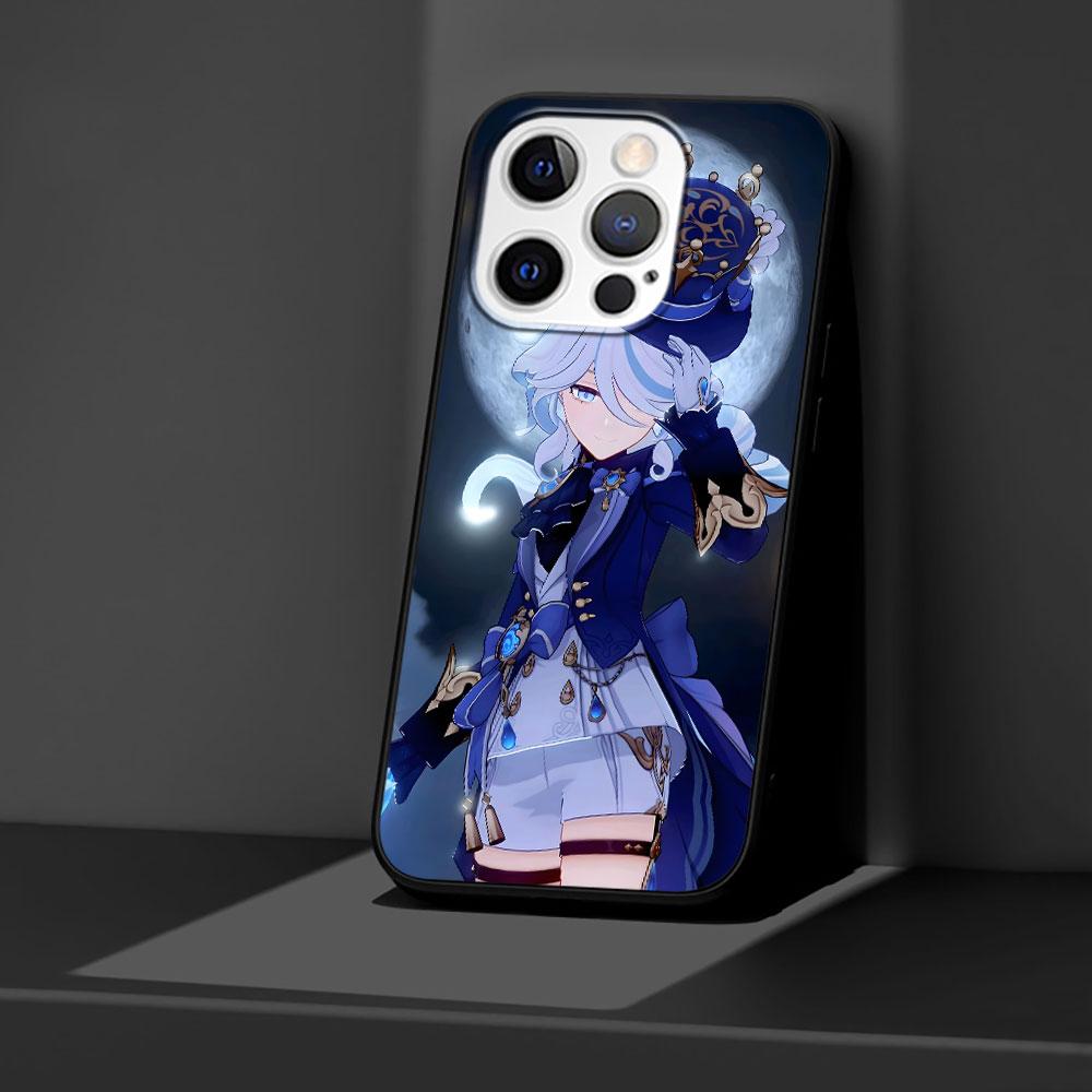 Genshin Impact Furina Case for Apple iPhone 14 11 7 SE 2020 8 X XS 13 12 Mini XR 15 Pro Max Silicone Black Soft Phone Cover
