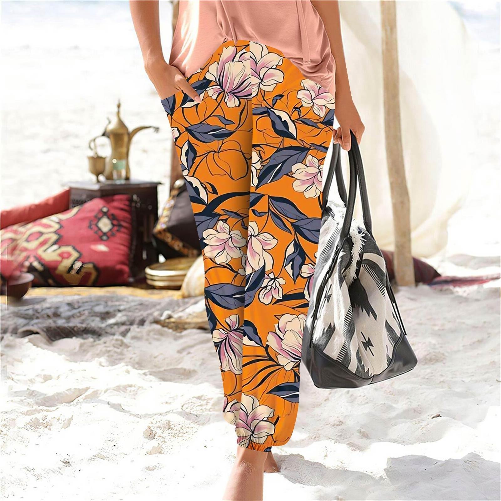 

Жіночі повсякденні модні штани з принтом прямого крою з кишенями M помаранчевий