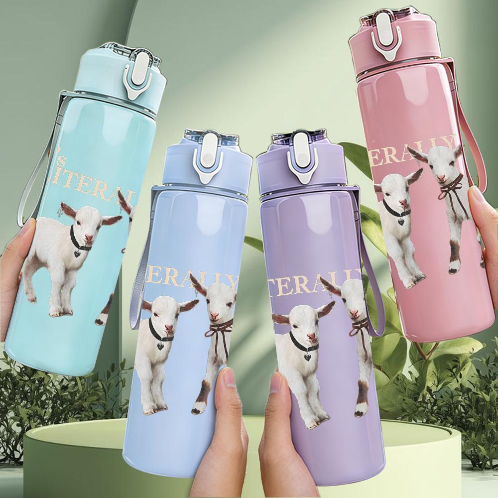 1PC Two White Goat Simple Minimalist Art Print 750ml Portable Sports Water Bottle Leakproof Gym Outdoor Travel Drink Cup
