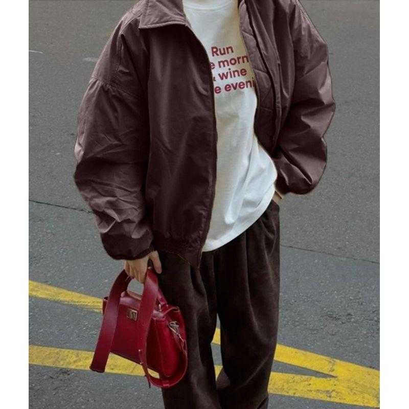 

Short Jacket Women 2025 Spring & Fall New Arrival Cross-Border Pleating K-style Loose All-Matching Lapel Baseball Uniform Coat Brown L