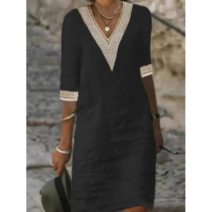 Customizable Women Dress Summer Sexy V-neck Casual Solid Dress