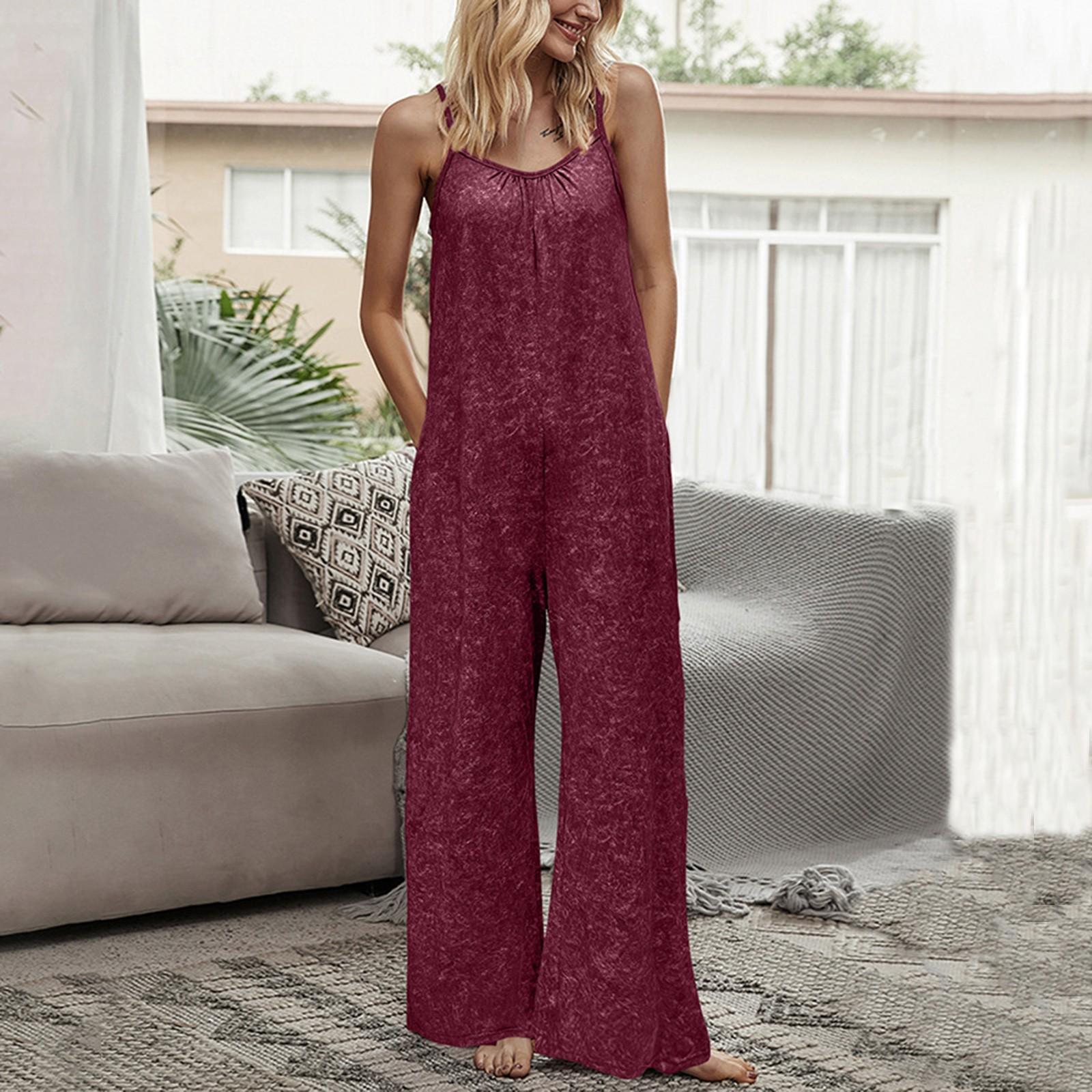 

Женский модный комбинезон с высокой талией, широкими штанинами, свободного кроя, для дома, в стиле ретро с принтом XL винный