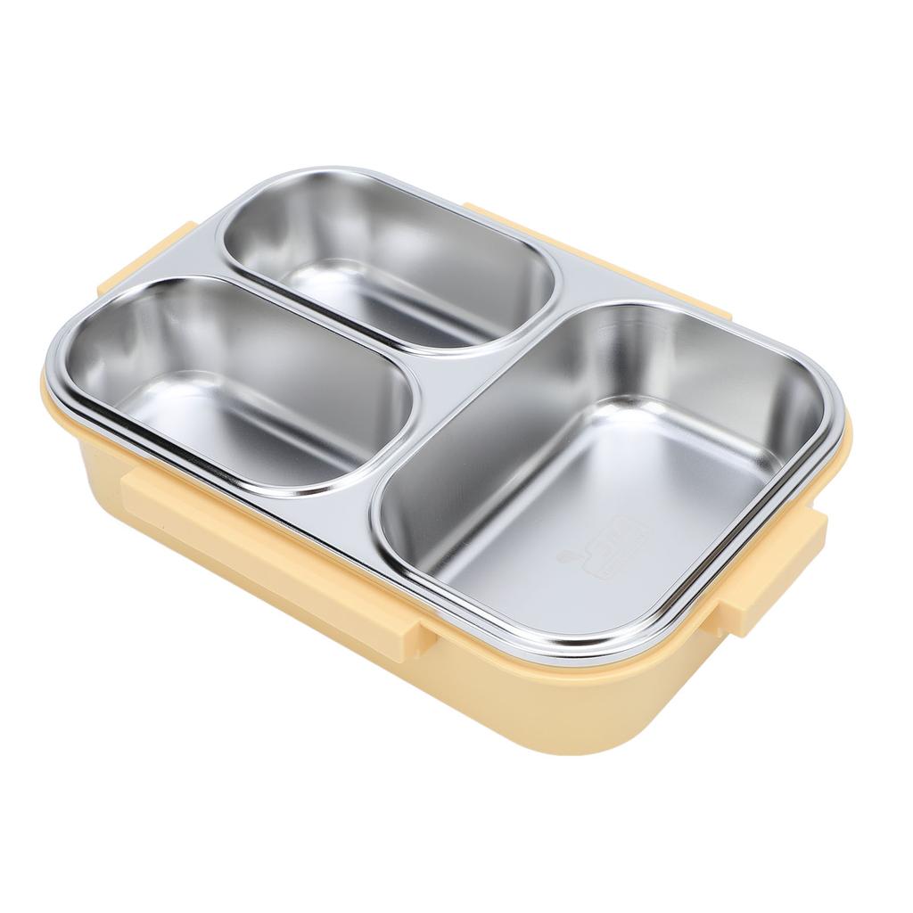 Divided Lunch Box 304 Stainless Steel Leakproof Heatable 3 Compartments Rectangular Food Container 1.2L Capacity