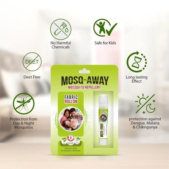 Leeford Mosq Away 100% Natural Mosquito Repellent Fabric Roll-On Combo Pack of 3 (10ml Each) -Natural Ingredients | 8 Hours Long-Lasting Protection