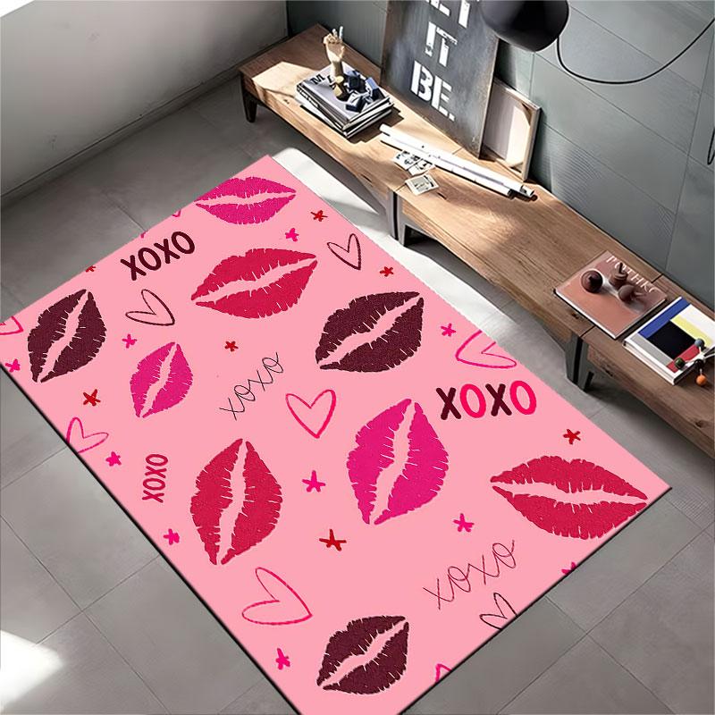 Pink Carpet with Lip Prints suitable as a non-slip mat for the living room or bedroom sofa