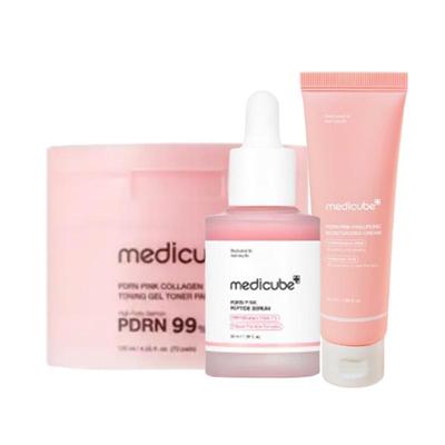PDRN Pink 3-Step Set (Collagen Gel Toner Pad 70 Sheets + Pink Ampoule 30ml + Hyaluronic Moisture Cream 50ml) Firming & Hydration Care